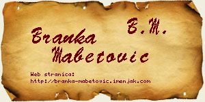 Branka Mabetović vizit kartica
